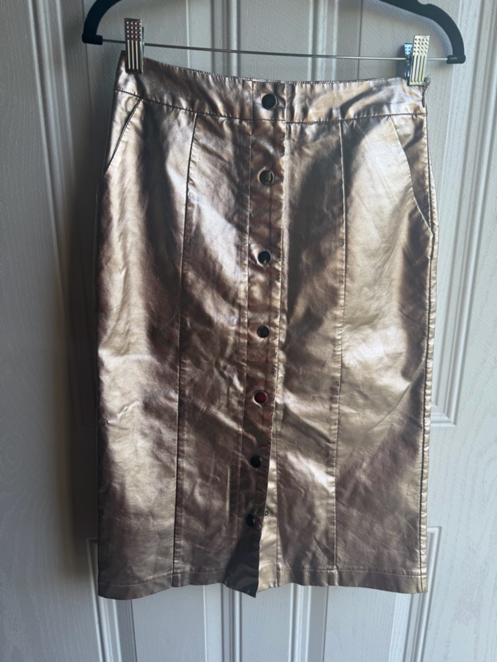 English Factory Metallic Gold Festival Boho Grunge Button-Front Pencil Skirt S